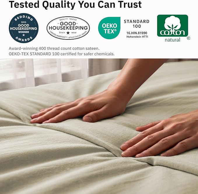California Design Den Soft 100% Cotton Sateen Twin XL Duvet Cover, Beige | Duvet Cover Only, Comforter Not Included, Backed by Good Housekeeping Seal, Button Closure & Corner Ties
