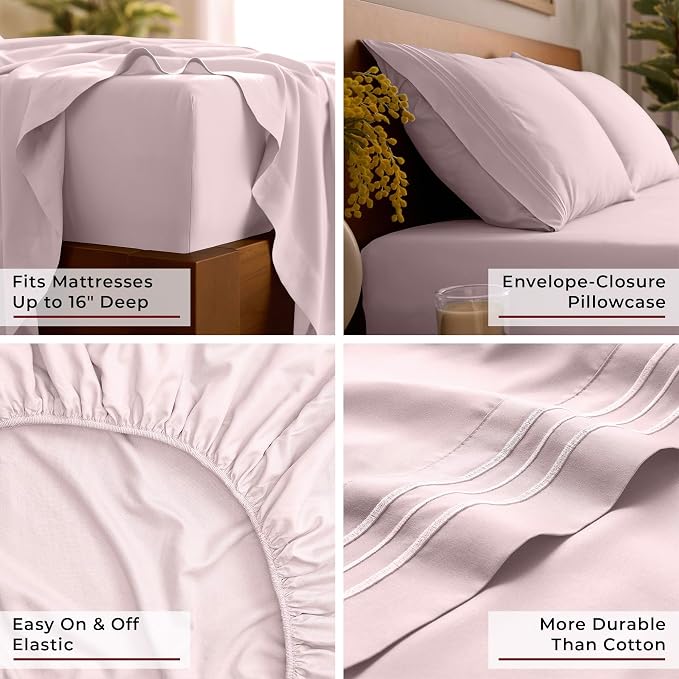 Mellanni Iconic 3-Piece, Ultra Soft Sheet Set (Twin XL, Blush Pink) | 10M+ Sleepers. Lab-tested: Sleeps Cool, Stays Bright, Strong, Smooth. Good Housekeeping Best Bedding, 7 yrs running.