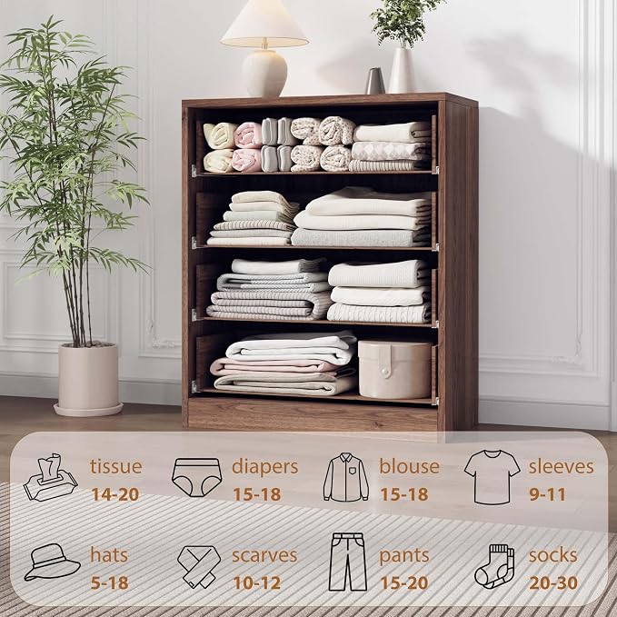 Garvee 4 Dresser for Bedroom, 39.3" Tall Dresser, Freestanding Vertical Drawer with Storage, Wooden Closet Chest Storage for Living Room, Hallway, Entryway, Walnut