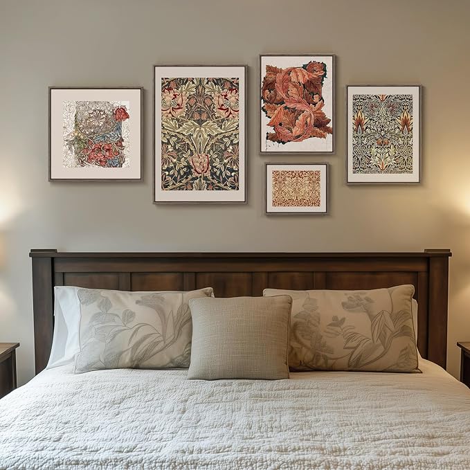 Large Framed William Morris Vintage Wall Art for Living Room, 5 Piece | Fine art, Canvas, Colorful, Botanical, Floral, Aesthetic, Easy to hang, Waterproof, Bedroom/Office/Hallway/Wall decor