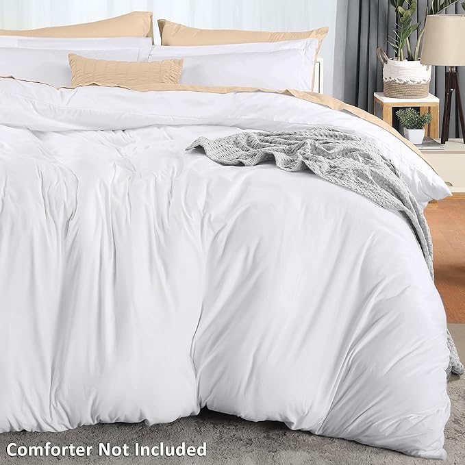Duvet Cover Cal King, 3 PC Cotton Like PolyesteR, Zipper Closure, White | Extra Soft and Breathable, Wrinkle & Fade Resistant, Includes Duvet Cover and 2 Pillow Shams, Comforter Not Included, OekoTex
