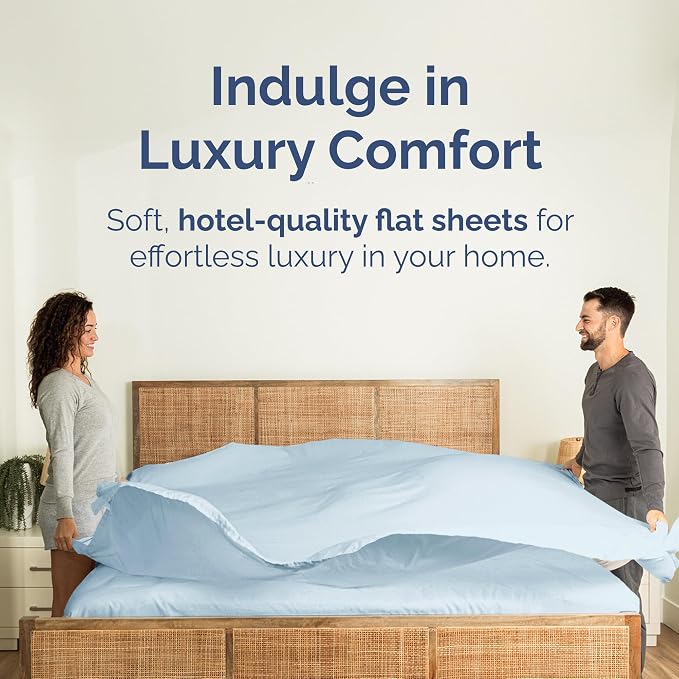 King Flat Sheet - Single Top Flat Sheet Only - Soft & Cooling - Sky Blue | Hotel Luxury Top Flat Sheet Only, Ultra-Soft, Breathable & Cooling, Fade & Wrinkle Free, Easy-Care, Stain & Shrink Resistant