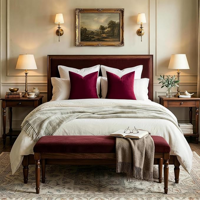 GIGIZAZA Burgundy Velvet Pillow Covers 16x16 Decorative Pillows Pack of 2 | Red Throw Pillows for Couch Sofa,280gsm Soft Textured Fabric,Modern Square Pillowcases,Luxury Cushion Covers