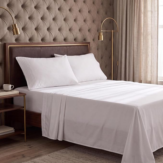 Mellanni California King Sheets Set - 4 PC Iconic Collection Bedding | Hotel Luxury, Extra Soft, Cooling Bed Sheets - Wrinkle, Fade, Stain Resistant (Cal King, White)