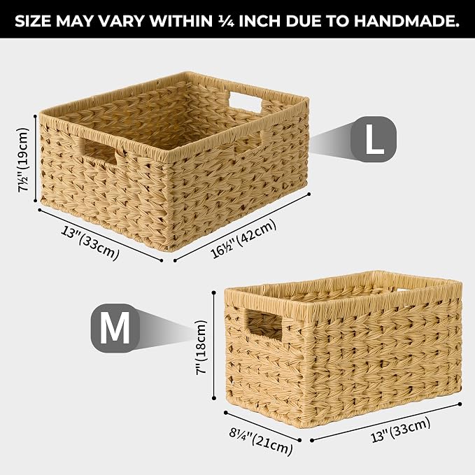 GRANNY SAYS Wicker Storage Baskets, Waterproof Woven Baskets, 2-Pack | Plastic Woven Baskets for Shelves, Wicker Baskets with Handles, Wicker Storage Baskets for Shelves, Woven Baskets for Storage