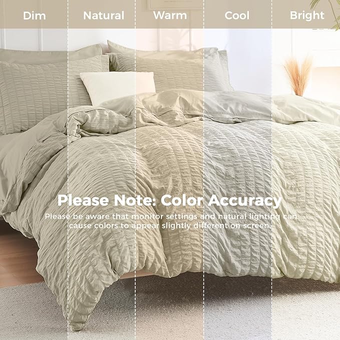 HYMOKEGE Light Linen King Size Comforter Set Seersucker 7 Pieces, All Season Luxury Bed in a Bag for Bedroom, Bedding Set with Comforter, Sheets, Pillowcases & Shams