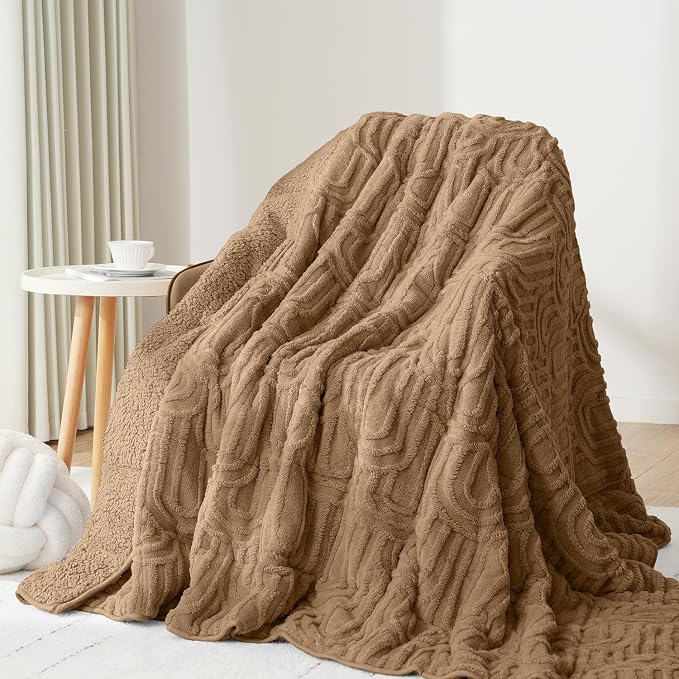 Drewin Weighted Blanket Queen Size 15lbs for Adults,Brown,60 x 80 inches | Stress Relief & Better Sleep,Soft Jacquard Sherpa with Glass Beads,Machine Washable,Great for Napping,Relaxing,Reading