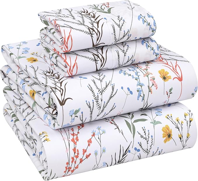 RUVANTI 100% Cotton Percale Sheets, Queen Size, Aroma | Crisp Cooling, Deep Pocket 16", Soft Breathable & Durable, Hotel-Style, 4 Piece Set