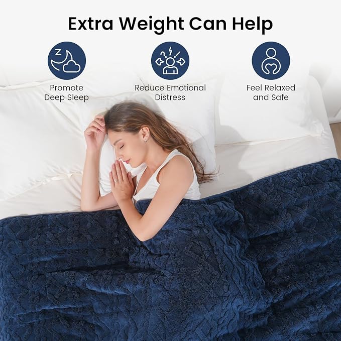 Drewin 20lbs Weighted Blanket Queen Size for Adults,Navy Blue,60" x 80" | Stress Relief & Promotes Sleep,Cozy Heavy Throw Blankets,Soft Jacquard Sherpa with Glass Beads,Machine Washable