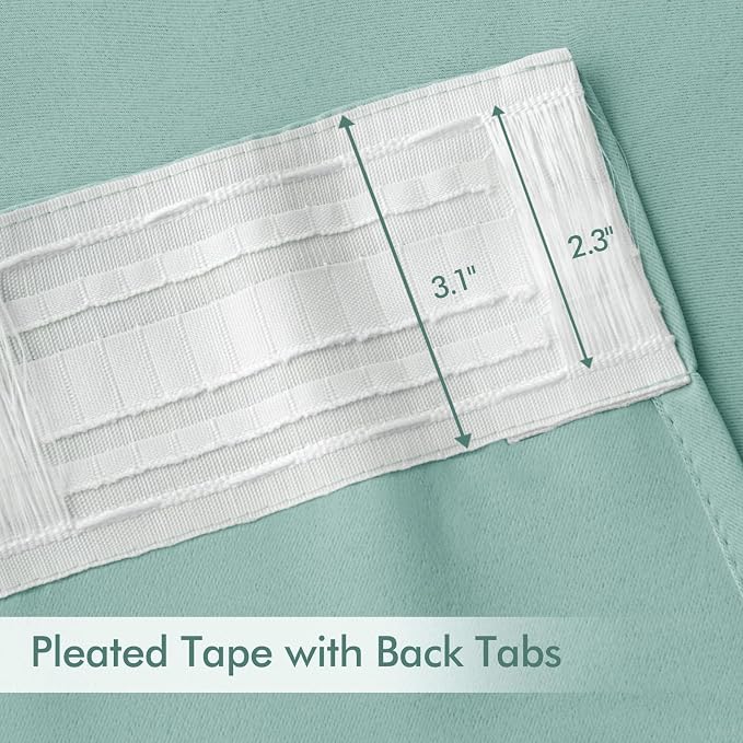 MIULEE Aqua Back Tab Blackout Curtains 52x102 Inch Long 2 Panels Set | Rod Pocket Pinch Pleated, Thermal Insulated, Bedroom Living Room Darkening Drapes, Light Blocking Floor to Ceiling Curtains