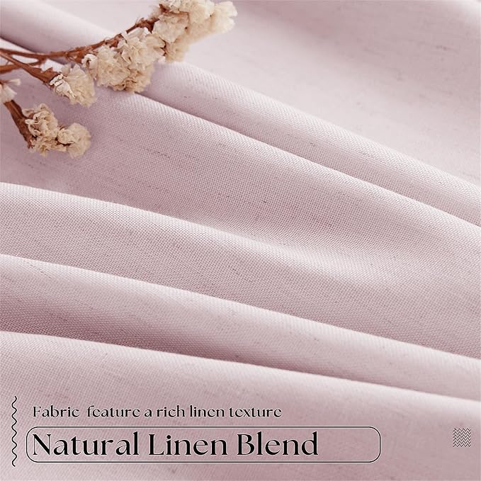 Light Pink Pinch Pleated 100% Blackout Linen 84 Inch Curtains | Room Darkening with Liner, Memory Shape Pleat Back Tab, Thermal Insulated, for Living Room Nursery Girls Bedroom, W40xL84