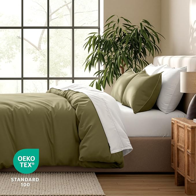 Bare Home Duvet Cover Set 1800 Ultra-Soft (Twin/Twin XL, Olive) | Lightweight, Cooling, Breathable, Premium 1800 Ultra-Soft, All-Season