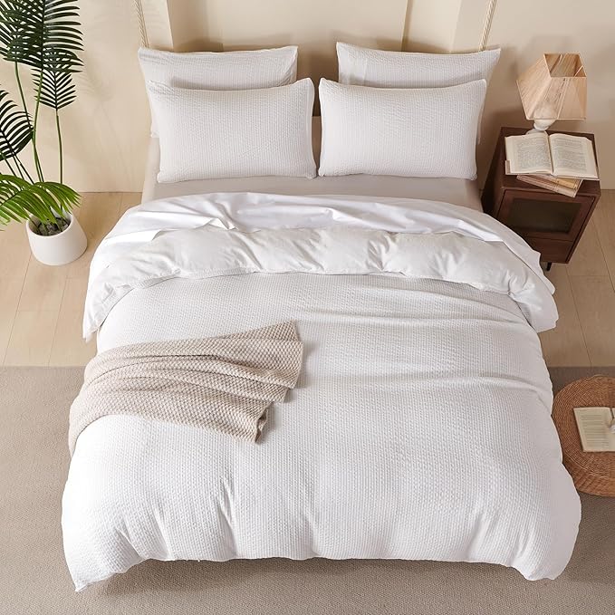 Comforter Set King Striped White - Luxury Soft Washed Microfiber Jacquard 3 Pieces Bedding Set for All-Season with 2 Pillowcases, Breathable Durable Comfy (White Striped)