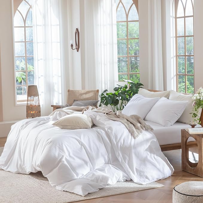 MooMee Duvet Cover Set 100% Washed Cotton Linen Like Twin | Relaxed Linen-like Texture. Soft, Breathable & Long-lasting Comfort. Lightweight. Hidden Zipper with 8 Interior Corner Ties