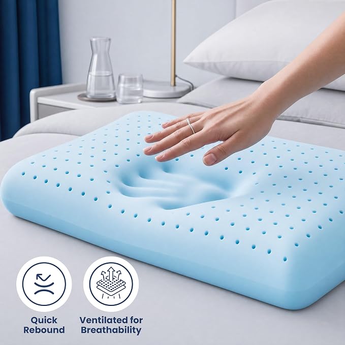 Utopia Bedding Memory Foam Pillows for Sleeping, Cooling Pillow (Queen) | Perforated Memory Foam pillow, pack of 1, Breathable Airflow Design, Back, Side & Stomach Sleepers, Machine Washable cover