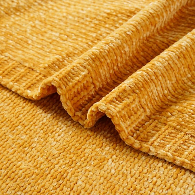 Mustard Yellow Throw Blanket for Couch, Chenille Throw Blanket 51"x67" | Shiny Chenille Blanket, Cozy Brethable Knit Throw Blanket, Fall Mustard Blanket for Bed Sofa Home Decor