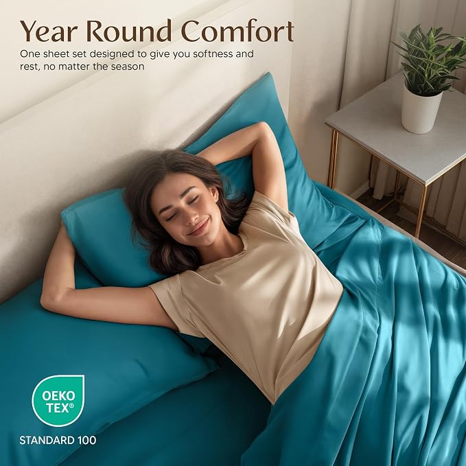Full Sheets Set, 4 Pieces 16" Deep Pocket Hotel Luxury Sheets, Denim Blue | Extra Soft Bedsheet Set, Comfy & Breathable Cooling Sheets, Wrinkle & Fade Resistant, Fitted Sheet, Flat Sheet, 2 Pillowcases