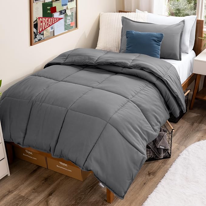 Bare Home Comforter Set - 1800 Ultra Soft (Twin/Twin XL, Grey) | All-Season, Breathable, Hypoallergenic, Premium 1800, Warm, Cozy