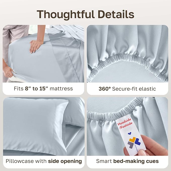 California Design Den 100% Cotton Sateen Twin Sheets Set, 3 Pcs Set | Soft 500 Thread Count Backed by Good Housekeeping Seal, All-Around Elastic, OEKO-TEX certified- Silver Mist Blue