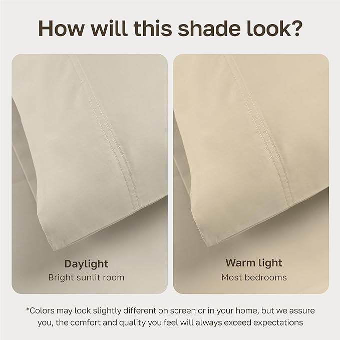 California Design Den Luxury 600 Thread Count XL Twin Sheets Set, 3 Pcs | 100% Cotton Sateen Backed by Good Housekeeping Seal, Soft & Smooth, All-Around Elastic, Easy Care - Cream (Warm Ivory)