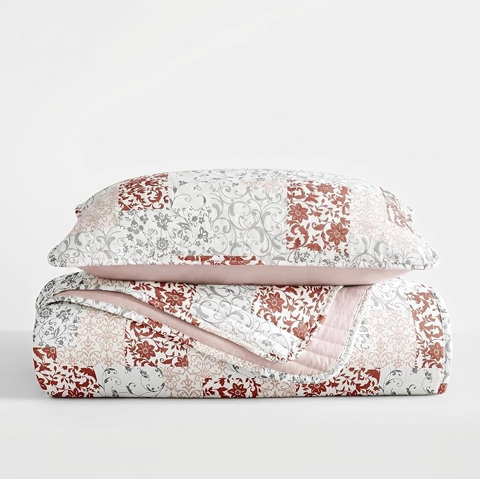 Merit Linens Soft Quilt Coverlet Bedding Set - Pattern/Solid Reversible - Twin/TwinXL Blush