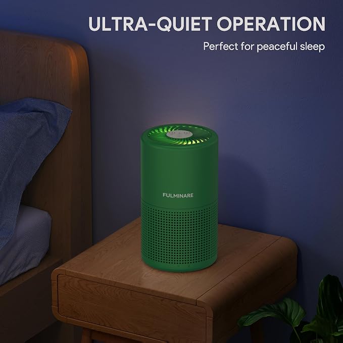 FULMINARE Air Purifiers for Home Bedroom H13 HEPA Air Filter | 360° Intake for Pet Hair, Smoke, Odors , 3 Speeds, Timer, 24dB, Small Mini Air Purifier with Night Light, Mint Green