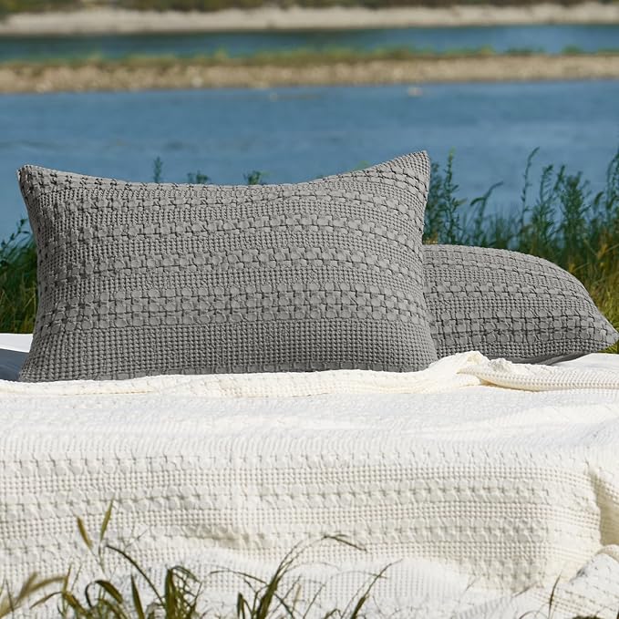 PHF 100% Cotton Waffle Pillow Shams Standard Size, 2 Pack 20" x 26" Soft Skin-Friendly Pillowcases, No Filling, Aesthetic Woven and Breathable Waffle Weave Pillow Case Covers for Bed, Dark Grey
