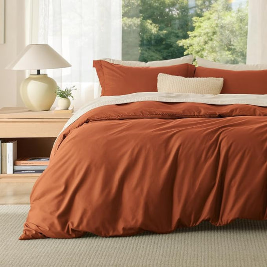 Bedsure Duvet Cover Full Size, 3Pcs Double Brushed Bedding Set, Terracotta | For Kids & Adults, 80"x90" Comforter Cover, Hotel Luxury, All Season, Breathable, Easy Care, Lightweight, Zipper Closure