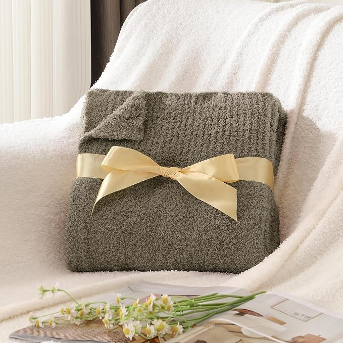 JOOJA Taupe Throw Blanket for Bed, Super Soft Knit Boucle Blankets, Cozy Fleece Fuzzy Fluffy Plush Chenille Throws Blanket for Couch, Sofa, 60 x 80 inches