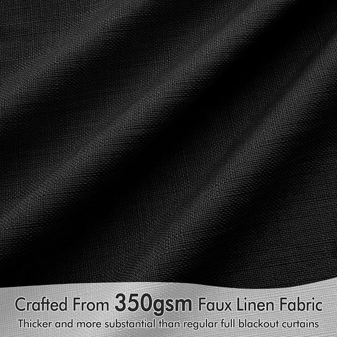 MIULEE 100% Blackout Back Tab Pleat Linen Curtains 50" Wx108 L,Black | 2 Panels,Thick Faux Linen,Textured Drapes,with Hooks,for Bedroom Living Room,Black Out,Room Darkening