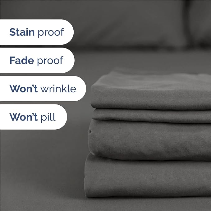 Split King Size 5 Piece Sheet Set - Breathable & Cooling Sheets - Charcoal | Hotel Luxury Bed Sheets for Women & Men, Deep Pockets, Easy-Fit, Comfy, Soft and Wrinkle Free Sheets, Oeko-Tex Bed Sheet Set