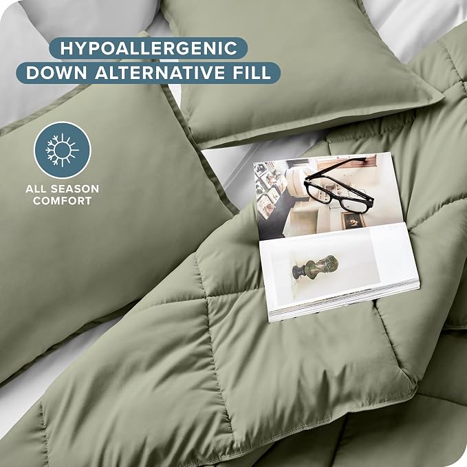 Bare Home Comforter Set - Twin/Twin Extra Long Size - Ultra-Soft - Goose Down Alternative - Premium 1800 Series - All Season Warmth (Twin/Twin XL, Sage) | All-Season, Breathable, Hypoallergenic, Premium 1800, Warm, Cozy
