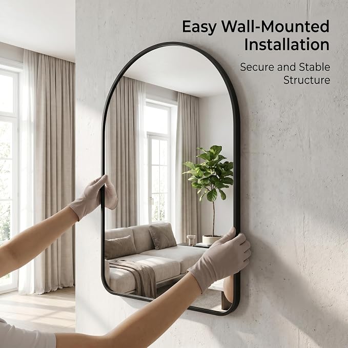 HARRITPURE 26"x38" Arched Bathroom Mirror Wall Mounted Black Arch Mirror | Vanity Aluminum Alloy Frame Arch Wall Mirror for Living Room, Bedroom, Entryway