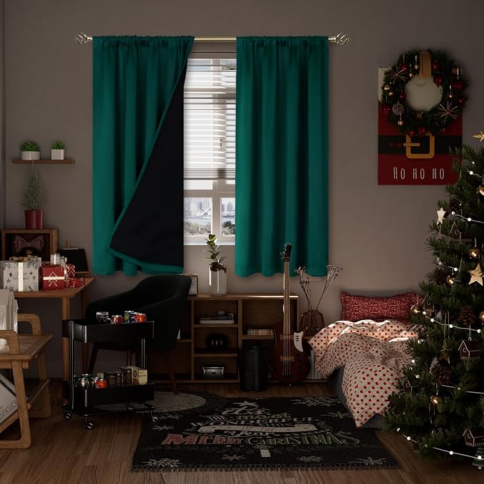 BGment Christmas Green 100% Blackout Curtains for Bedroom 63 Inches Long | Thermal Insulated, Thick Heavy Full Room Darkening, Noise Reducing Rod Pocket Curtains, 2 Panels, 52 x 63 Inch
