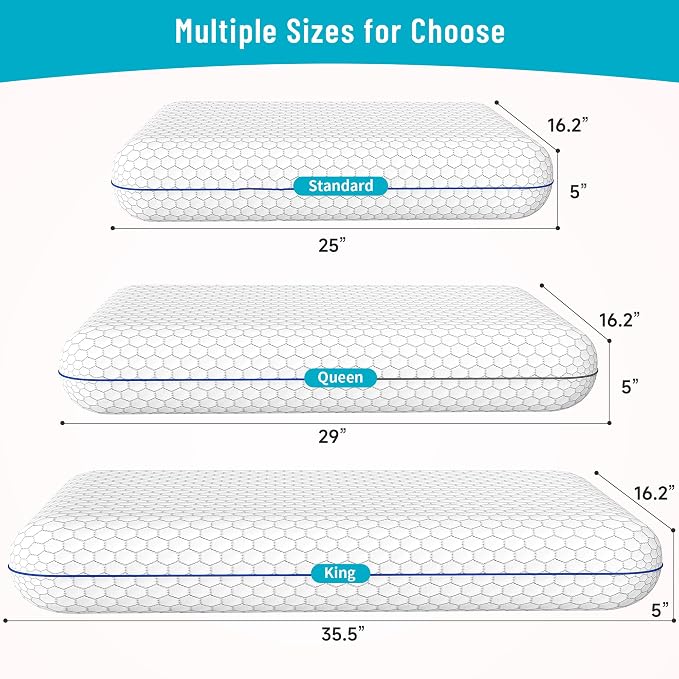 CushyOasis Memory Foam Pillows for Sleeping, Firm Bed Pillow, Queen Size | Ergonomic Supportive Memory Foam for Head, Neck & Shoulders, Breathable Washable Cover, for Side, Back & Stomach Sleepers