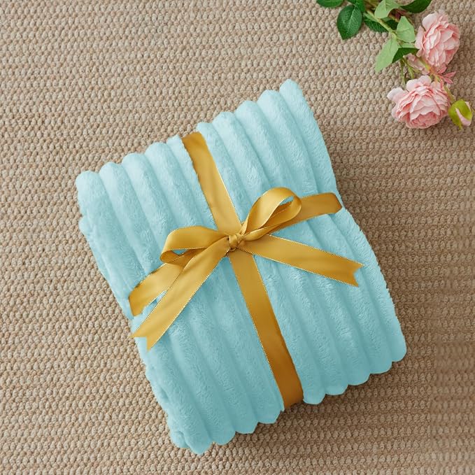BEDELITE Striped Fleece Throw Blanket, Cloud Blue, 50"x60" | 300GSM Microfiber Fleece, Soft Cozy, Lightweight Warm, Double-Sided Plush, Machine Washable, Gift, Room Decor, for Couch Sofa