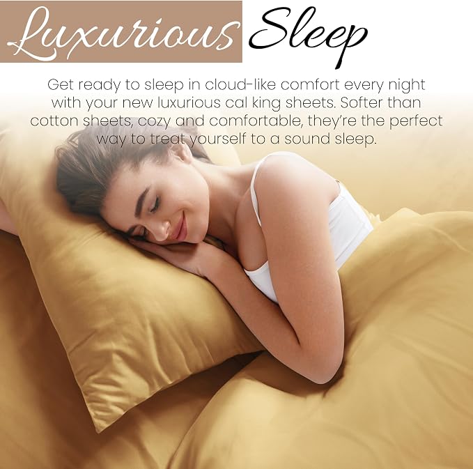 Linen Market Bed Sheets for California King Size Bed (Gold) - Sleep Better Than Ever with These Soft and Cooling California King Sheets - Deep Pocket Fits 16" Thick Beds - 4 Piece Cal King Sheet Set