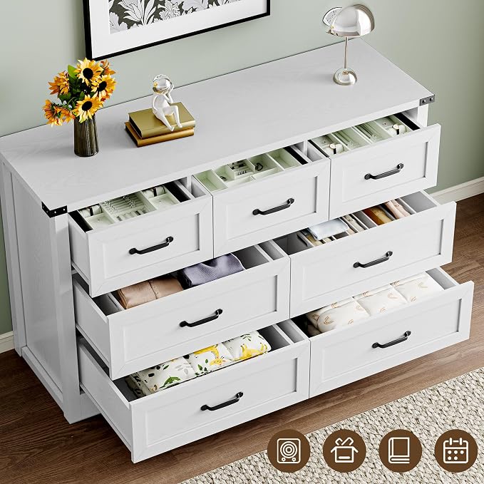 BORNOON 7-Drawer Dresser for Bedroom, Modern Wooden Chest of Drawers with Metal Handles, Anti-Tipping Design, Sturdy and Stable Storage Organizer for Living Room, Entryway, Home Office