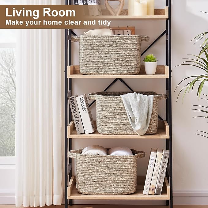 OIASKET Storage Basket for Organizing, Woven Baskets for Storage, Rectangle Decorative Baskets for Shleves, Closet, Toys, Books, Nursery Organizer Bins - Pack of 3 (Brown, 13"x9.85"x8.7")
