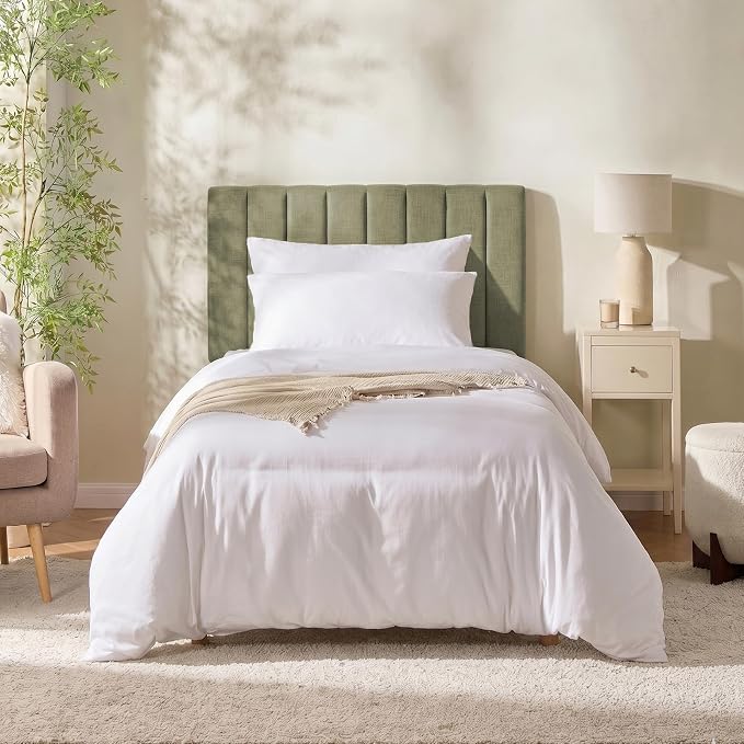 Nestl Upholstered Twin Headboard - Easy Assemble Channel Stitched Headboard Twin Size - Wall Mounted Headboards with 3D Soundproof Wall Panels Peel & Stick Floating Headboards, Olive Green