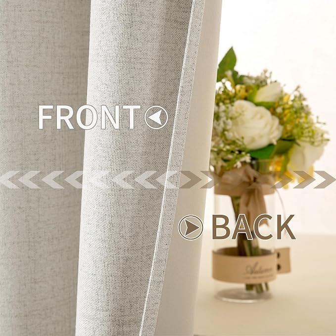 MIULEE 100% Blackout Linen Curtains for Bedroom 52x108 Inches Linen Beige | Room Darkening, Light Blocking, Thermal Insulated, Grommet Top, Linen Textured, Window Curtains for Living Room, 2 Panels