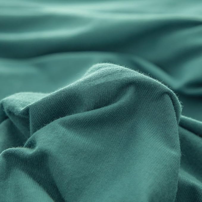 PURE ERA Jersey Knit Sheet Set Solid Teal Green Twin | 100% Cotton, 3 Piece Set, T Shirt Soft, Breathable, Envelope Closure Pillowcases, Hidden Zipper, 8 Ties, No Insert, Modern