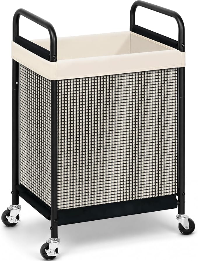 STORAGE MANIAC Rolling Laundry Hamper with Wheels 1-Section Laundry Sorter Rolling Laundrys Basket on Wheels with Removable Bag Clothes Hamper Laundrys Organizer Cart Bathroom Bedroom 90L Beige
