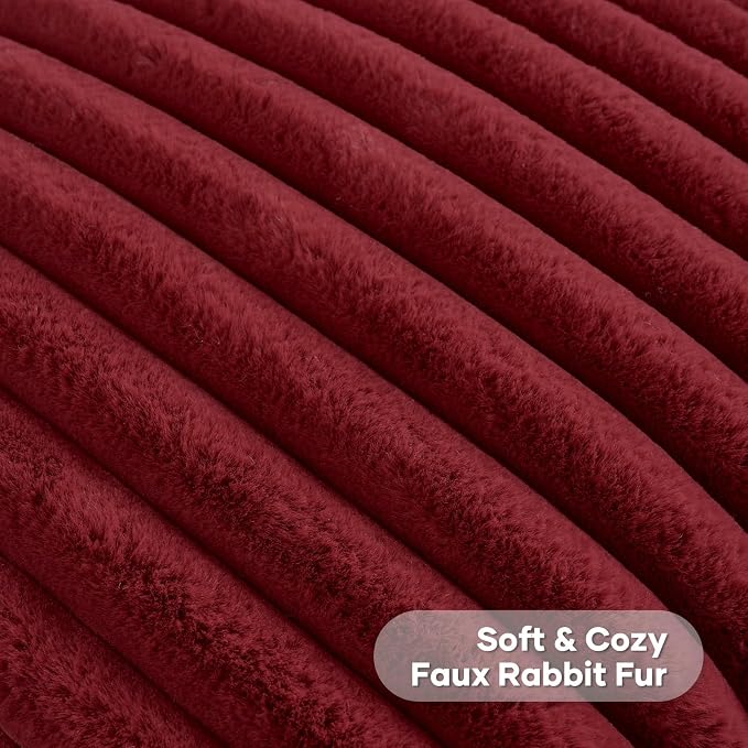 FUTEI Pack of 2 Faux Fur Throw Pillow Covers 12x20 Inch, Burgundy | Fluffy Faux Rabbit Fur Front/Premium Velvet Back,Hidden Zipper,Machine Washable,Non-Shedding,Colorfast,Insert Not Included.