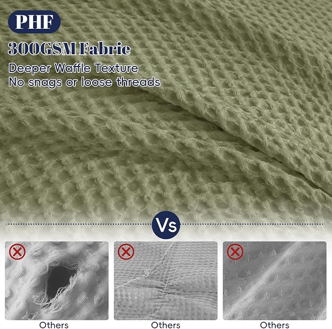 PHF Waffle Duvet Cover California King,Soft Breathable,104"x98",Olive Green | 300GSM Fabrie，No Snagging Textured Honeycomb Comforter Cover for All Season 3pcs, Durable Bedding Duvet Set, Home Decor Gift