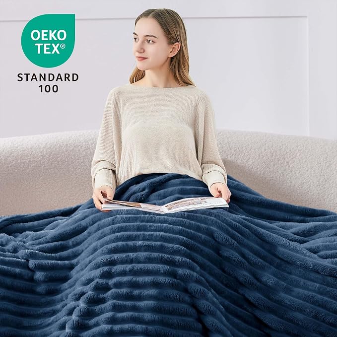 BEDELITE Ribbed Full Size Blanket for Bed, Navy, 84"x90" | Ultra-Soft Plush Fleece, Warm Yet Lightweight, Ribbed Texture, Home Decor, Machine Washable, Giftable, All-Season Use