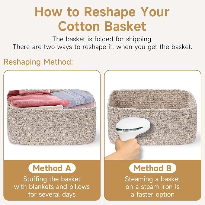 3 Pack Storage Baskets for Organizing, 13.7×9.5×6.3", Black | Woven Baskets for Shelves, Cotton Rope Basket for Gifts Empty, Closet Organizer Bins with Handles, Cube Decorative Box