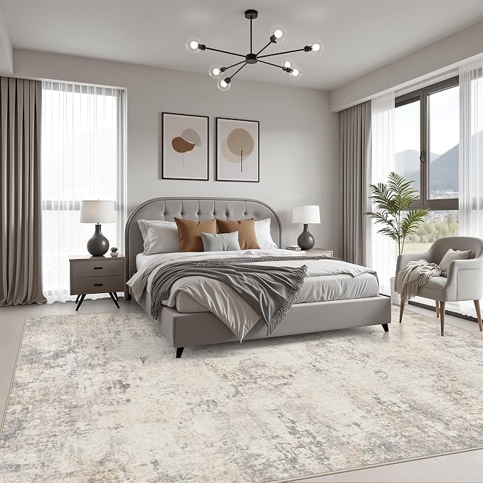 5x7 Area Rug Living Room: Modern Washable Soft Carpet Brown Beige | For Bedroom Dining Room Farmhouse Nursery Hallway Office,Modern Abstract,Machine washable,Non-Slip,Stain Resistant,Indoor