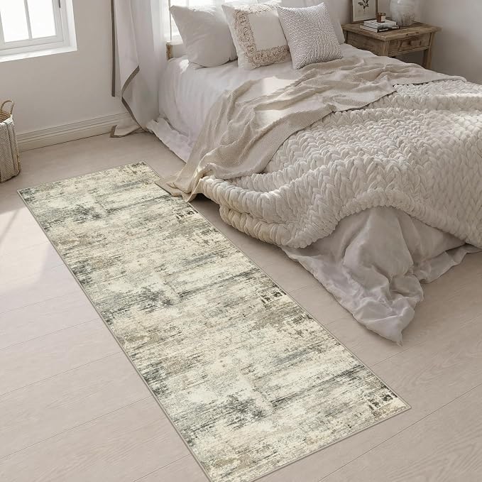 2.6x8 Washable Runner Rug：Modern Abstract Soft Carpet Ash Brown | For Hallway, Bedroom, Kitchen, Laundry, Bathroom,Door Mat,Modern Abstract,Machine washable,Non-Slip,Stain Resistant,Indoor