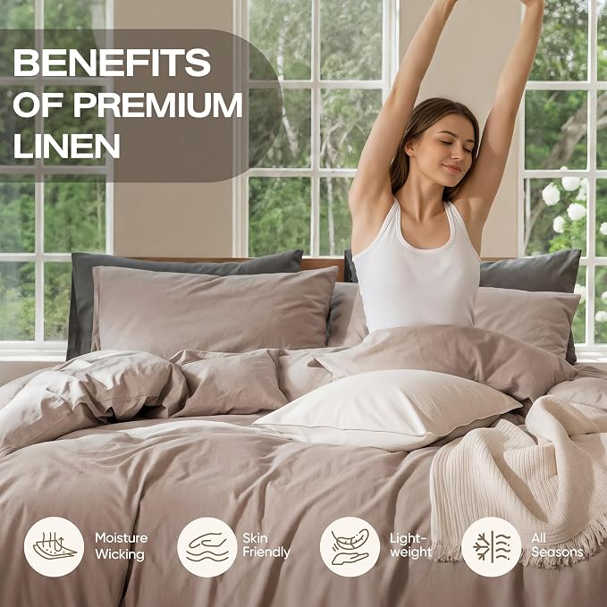 100% Pure Linen 4 Piece Sheet Set, Cooling and Breathable Flax Bed Sheets for Hot Sleepers, All Season Comfort, Anti-Tear and Durable Bedding, 18 Inch Deep Pocket(Natural Linen, King)